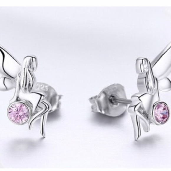 925 Sterling Silver Flower Fairy Pink CZ Stud Earrings for Women - Picture 2 of 6